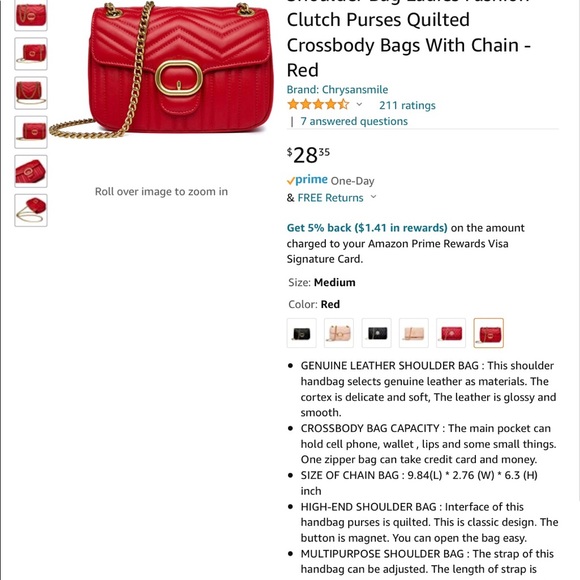 NWOT Crossbody/Shoulder Bag, red leather and chain, Chrysansmile - Picture 7 of 7